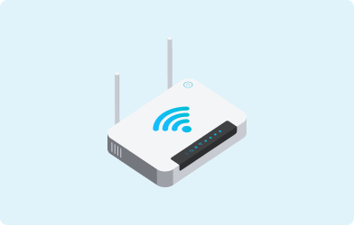 H&S - Broadband Modem Emoji of a broadband modem on a light blue background