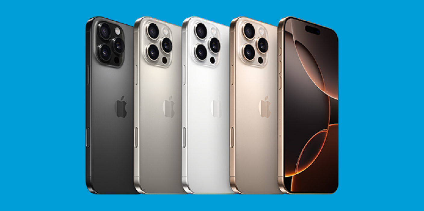 banner - iphone 16 - compare family line up of iphone 16 pro on blue background