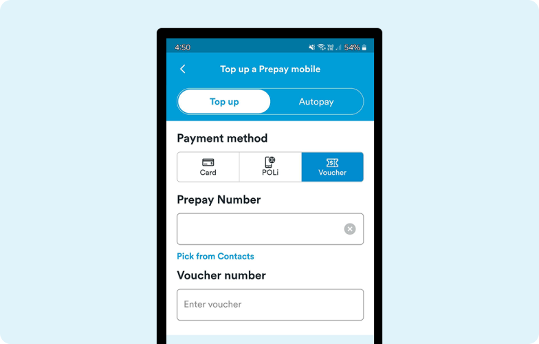 H&S - Prepay Top Up - Voucher Screenshot of the mobile app on the voucher page