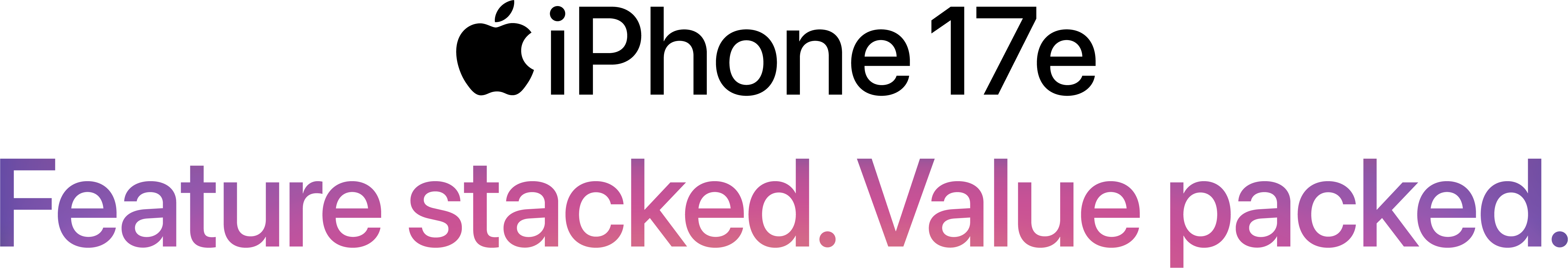 iPhone 17e logo with Feature stacked and value packed tag line