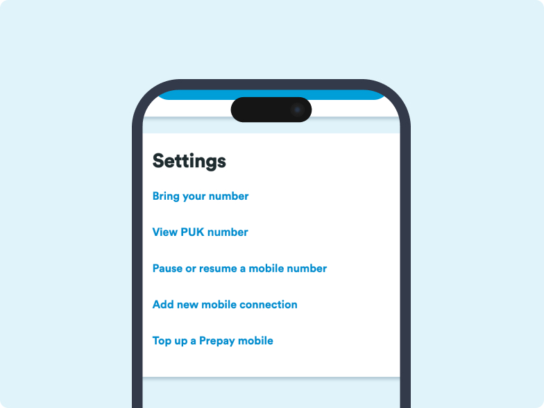 Screenshot of My 2degrees showing the option to Bring your number