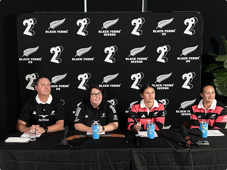 Photo of a panel including representatives from 2degrees and the Black Ferns
