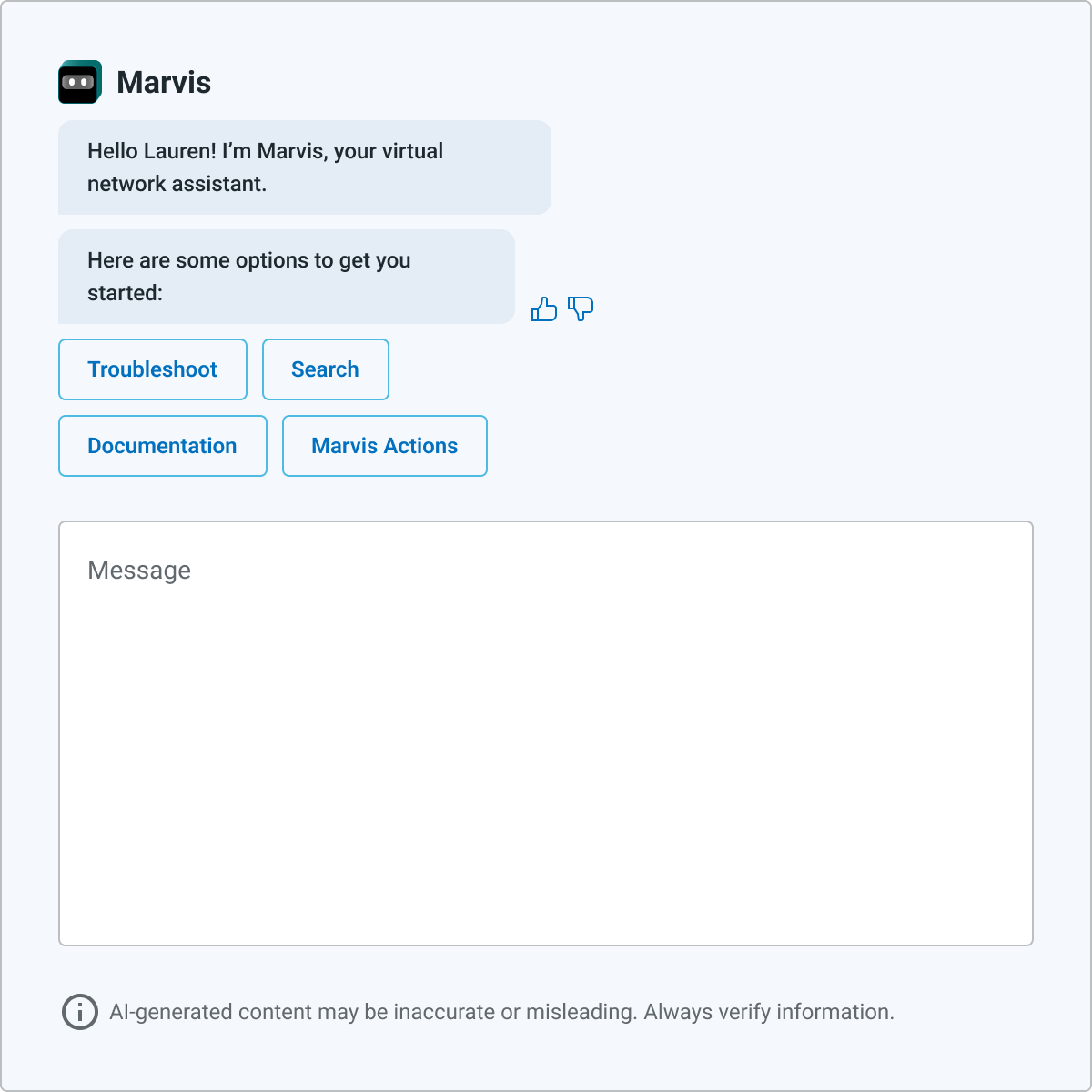 A screenshot of the AI chat called Marvis