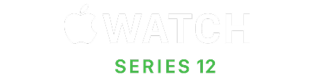 Apple Watch Series 12 Logo - White and Green Apple Watch logo in white and series 12 written underneath in green